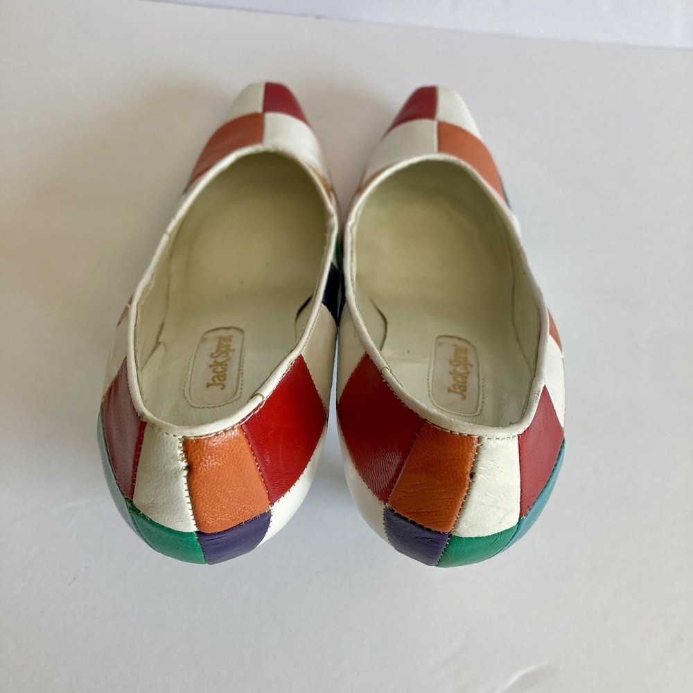 Vtg Jack Sprat Rainbow Harlequin Mod Patchwork Pumps Leather Size 6B Colorblock - Picture 6 of 16